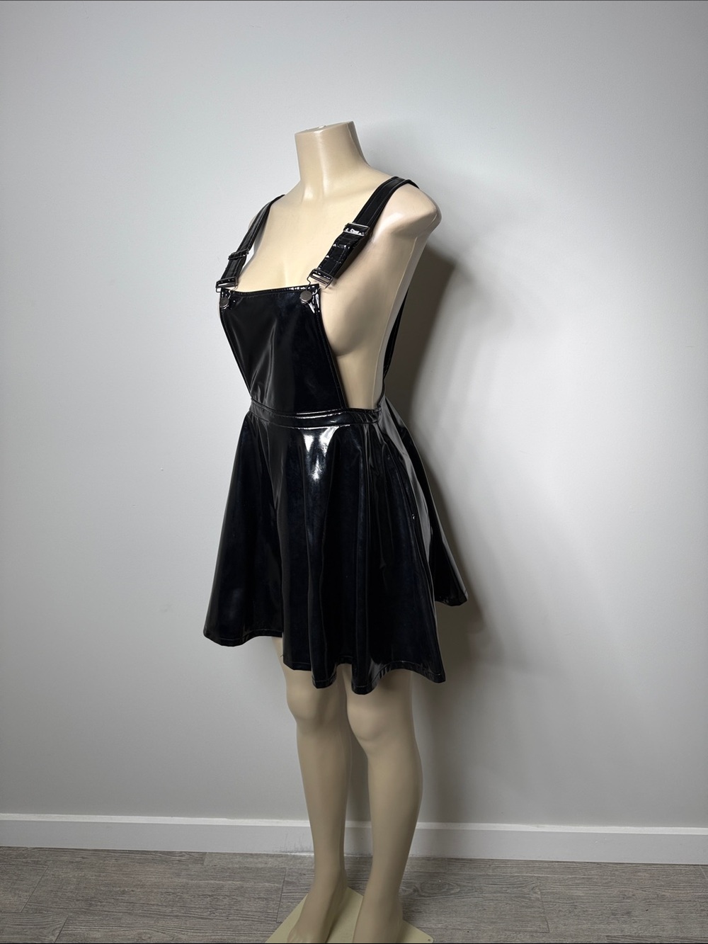 Hot Topic Black Patent Faux Leather Pinafore Dress - Picture 5 of 8